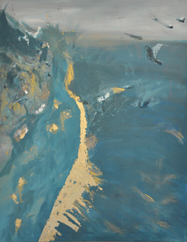 Ζωγραφική με τίτλο "Blue and gold" από Christelle Mayeur, Αυθεντικά έργα τέχνης, Ακρυλικό