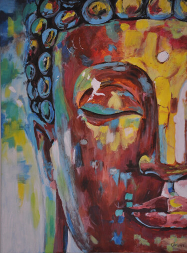 Painting titled "Bouddha" by Christelle Mayeur, Original Artwork, Acrylic Mounted on Wood Stretcher frame