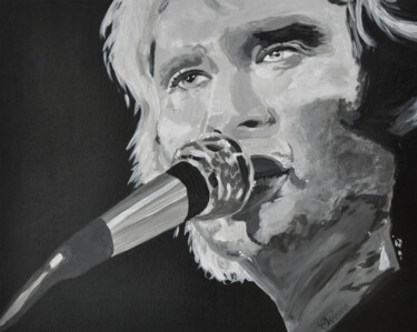 Painting titled "Johnny Hallyday" by Christelle Mayeur, Original Artwork, Acrylic Mounted on Wood Stretcher frame