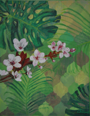 Malerei mit dem Titel "Cerisier japonais" von Christelle Mayeur, Original-Kunstwerk, Acryl Auf Keilrahmen aus Holz montiert