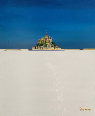 Painting titled "Mont Saint Michel,…" by Christelle Mayeur, Original Artwork, Acrylic Mounted on Wood Stretcher frame