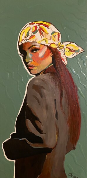 Painting titled "Rihanna" by Christelle Mayeur, Original Artwork, Acrylic Mounted on Wood Stretcher frame