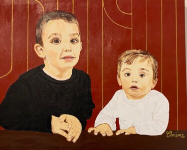 Painting titled "Milan et Gabriel" by Christelle Mayeur, Original Artwork, Acrylic Mounted on Wood Stretcher frame