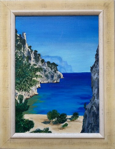 Painting titled "Calanques de Cassis…" by Christelle Mayeur, Original Artwork, Oil Mounted on Wood Stretcher frame