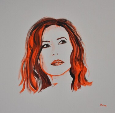 Painting titled "Monica Bellucci, ac…" by Christelle Mayeur, Original Artwork, Acrylic Mounted on Wood Stretcher frame