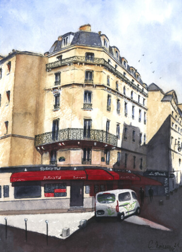 Schilderij getiteld "Rue Rollin, Paris" door Christelle Noireau, Origineel Kunstwerk, Aquarel