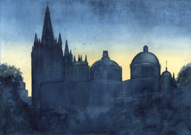 Painting titled "Amanecer sobre San…" by Christelle Noireau, Original Artwork, Watercolor