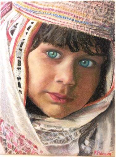 Peinture intitulée "Enfant afghane" par Christelle Palacios, Œuvre d'art originale, Pastel