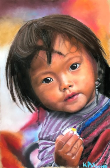 Dessin intitulée "Enfant asiatique" par Christelle Palacios, Œuvre d'art originale, Pastel