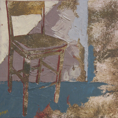 Painting titled "Chaise sol bleu" by Christelle Prat, Original Artwork, Oil