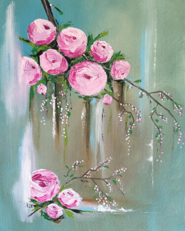 Peinture intitulée "Bouquet de roses" par Christelle Remonnay, Œuvre d'art originale, Acrylique Monté sur Châssis en bois