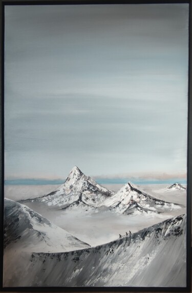 Painting titled "Alpinistes" by Christelle Remonnay, Original Artwork, Acrylic Mounted on Wood Stretcher frame