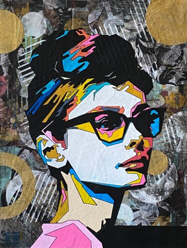 Painting titled "Audrey popart by Ce…" by Christelle Riffet (Céhère), Original Artwork, Acrylic Mounted on Wood Panel