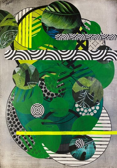Painting titled "Green shapes 1" by Christelle Riffet (Céhère), Original Artwork, Acrylic