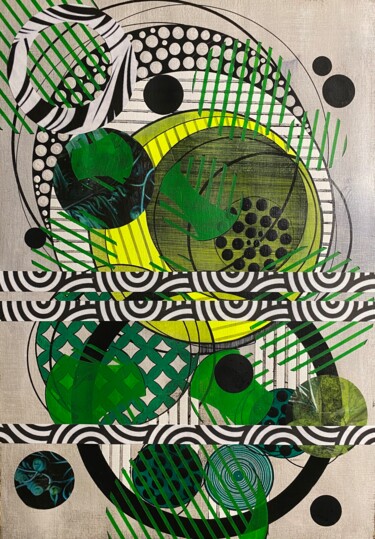 Malerei mit dem Titel "Green shapes 2" von Christelle Riffet (Céhère), Original-Kunstwerk, Acryl