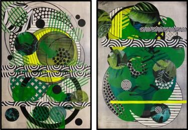 Painting titled "Green shapes diptyq…" by Christelle Riffet (Céhère), Original Artwork, Acrylic