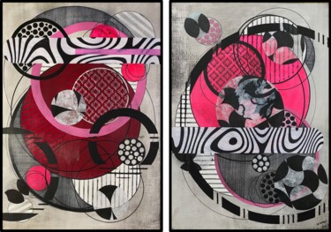 Pintura intitulada "Pink shapes diptyque" por Christelle Riffet (Céhère), Obras de arte originais, Acrílico