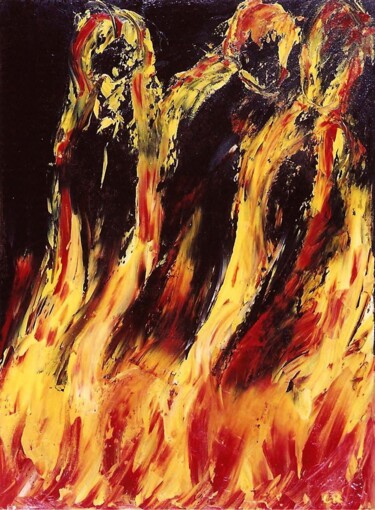 Schilderij getiteld "L'incendiaire" door Christelle Robert, Origineel Kunstwerk, Olie