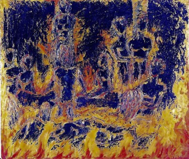 Painting titled "La secte immolée" by Christelle Robert, Original Artwork, Oil