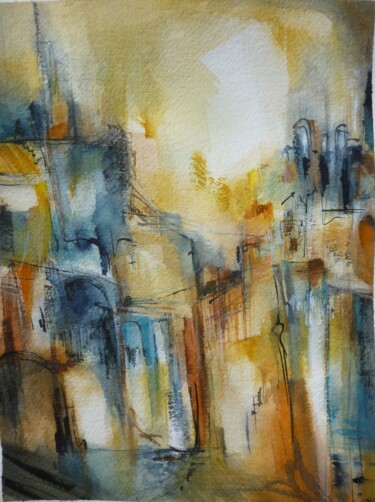 Painting titled "Quartier gothique 2" by Christelle Veron Cherbonnier, Original Artwork, Watercolor