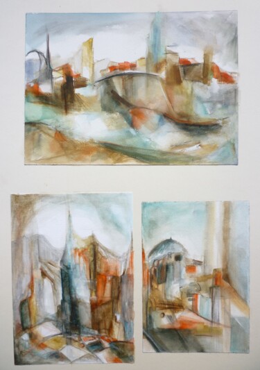 Peinture intitulée "Ville aux mille vis…" par Christelle Veron Cherbonnier, Œuvre d'art originale, Aquarelle