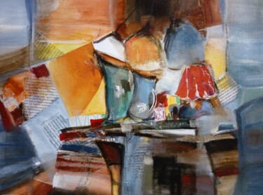 Painting titled "Table de travail" by Christelle Veron Cherbonnier, Original Artwork, Other