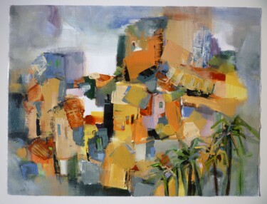 Peinture intitulée "Village de Provence…" par Christelle Veron Cherbonnier, Œuvre d'art originale, Acrylique