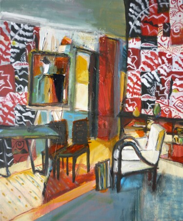 Картина под названием "Salon aux motifs fl…" - Christelle Veron Cherbonnier, Подлинное произведение искусства, Акрил