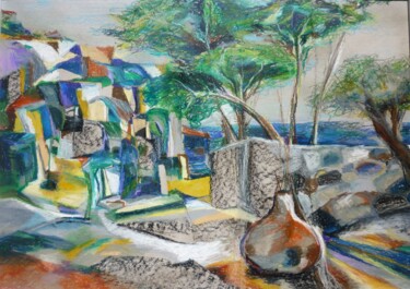 Malerei mit dem Titel "Grès de Provence" von Christelle Veron Cherbonnier, Original-Kunstwerk, Pastell