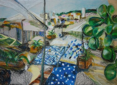 Painting titled "Jardin grec" by Christelle Veron Cherbonnier, Original Artwork, Pastel