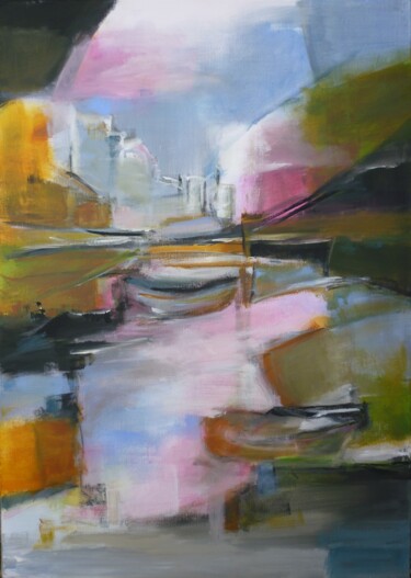 Painting titled "Un canal tranquille" by Christelle Veron Cherbonnier, Original Artwork, Acrylic