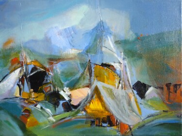 Painting titled "Camp de base" by Christelle Veron Cherbonnier, Original Artwork, Acrylic Mounted on Wood Stretcher frame
