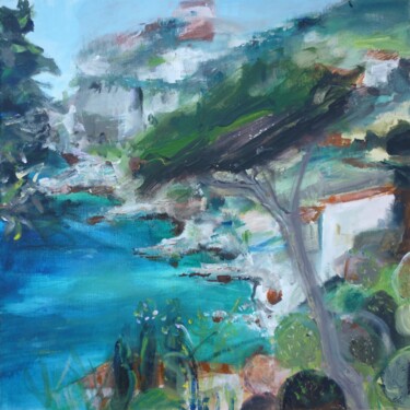 Painting titled "La corniche 2" by Christelle Veron Cherbonnier, Original Artwork, Acrylic Mounted on Wood Stretcher frame