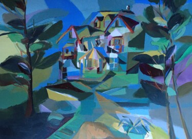 Pintura titulada "La Villa Les Rhumbs" por Christelle Veron Cherbonnier, Obra de arte original, Acrílico