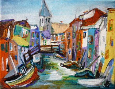 Painting titled "Burano" by Christelle Veron Cherbonnier, Original Artwork, Acrylic Mounted on Wood Stretcher frame