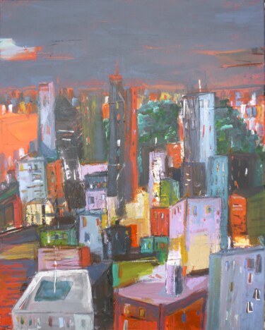 Painting titled "Central Park north" by Christelle Veron Cherbonnier, Original Artwork, Acrylic Mounted on Wood Stretcher fr…