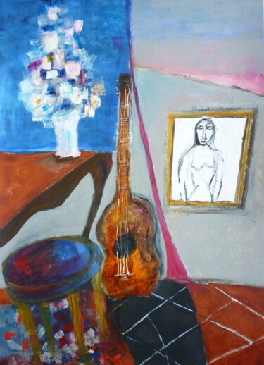 Painting titled "Horizon bleu ou rose" by Christelle Veron Cherbonnier, Original Artwork, Acrylic