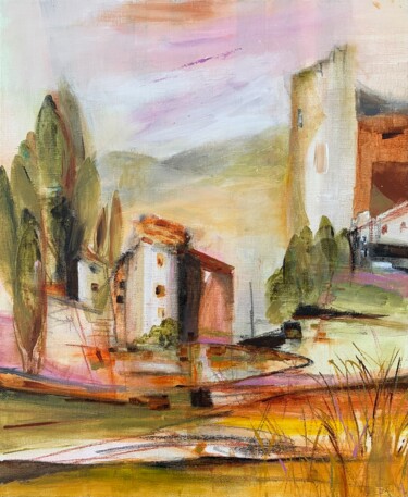 Pintura titulada "Villas de Toscane 1" por Christelle Veron Cherbonnier, Obra de arte original, Acrílico Montado en Bastidor…