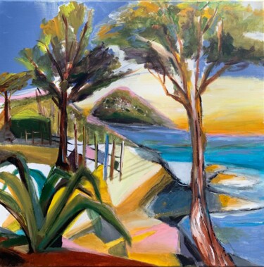 Painting titled "Sentier du littoral" by Christelle Veron Cherbonnier, Original Artwork, Acrylic Mounted on Wood Stretcher f…