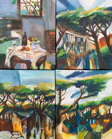 Painting titled "Chez Cézanne" by Christelle Veron Cherbonnier, Original Artwork, Acrylic Mounted on Wood Stretcher frame