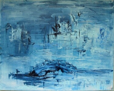 Peinture intitulée "La ville en bleu" par Christelle Veron Cherbonnier, Œuvre d'art originale