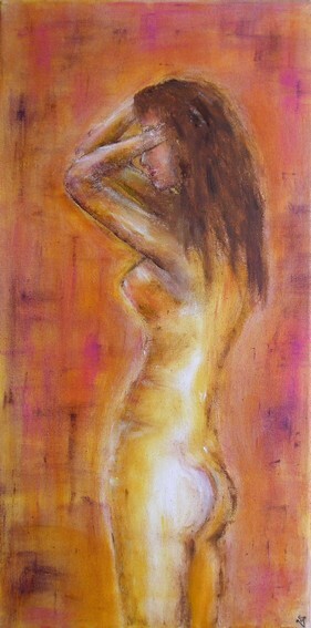 Painting titled "Nue" by Christelle Veron Cherbonnier, Original Artwork, Oil