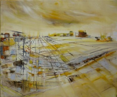 Painting titled "Vers la gare..." by Christelle Veron Cherbonnier, Original Artwork