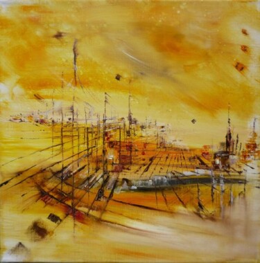 Peinture intitulée "Ville à l'horizon" par Christelle Veron Cherbonnier, Œuvre d'art originale