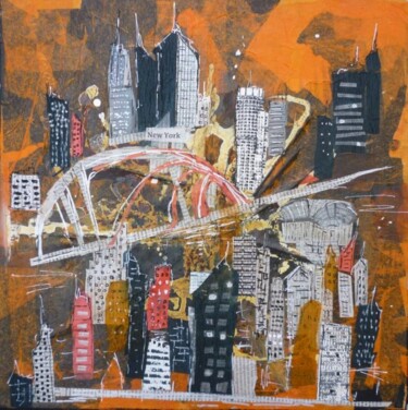 Painting titled "NY by Night" by Christelle Veron Cherbonnier, Original Artwork