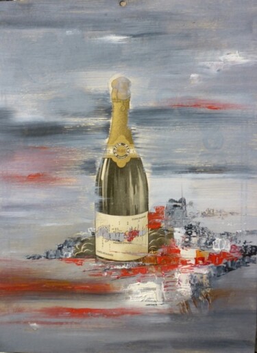Peinture intitulée "Une bouteille à la…" par Christelle Veron Cherbonnier, Œuvre d'art originale