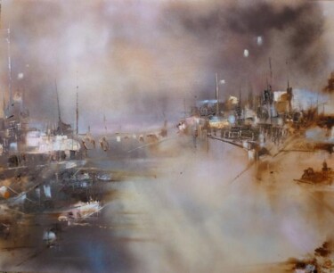 Painting titled "Quai des brumes" by Christelle Veron Cherbonnier, Original Artwork