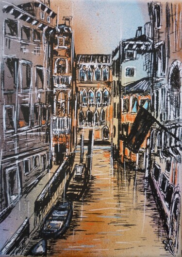 Peinture intitulée "Venise canal 2" par Christelle Veron Cherbonnier, Œuvre d'art originale