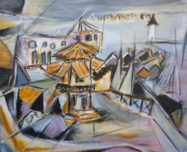 Painting titled "Le café des bains" by Christelle Veron Cherbonnier, Original Artwork