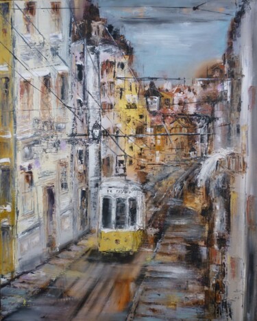 Malarstwo zatytułowany „Tram 28, Lisbonne” autorstwa Christelle Veron Cherbonnier, Oryginalna praca